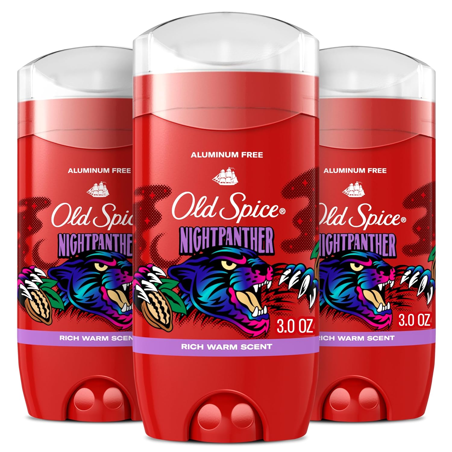 Old Spice Aluminum Free Deodorant for Men, 24/7 Odor Protection, 24/7 Freshness & Lasting Scent, Goes on Clear, NightPanther with Rich Warm Scent, 3.0 oz (Pack of 3)