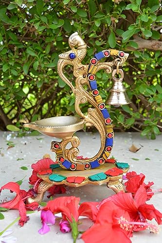 Miniatura 2 de Aakrati Latón Diya indio Diwali lámpara de aceite Pooja luz Puja Decoraciones Mandir Artículos de decoración