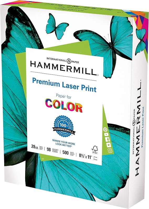Printer Paper, Premium Laser Print 28 lb, 8.5 x 11 - 1 Ream (500 Sheets) - 98 Bright, Made in the USA, 125534R