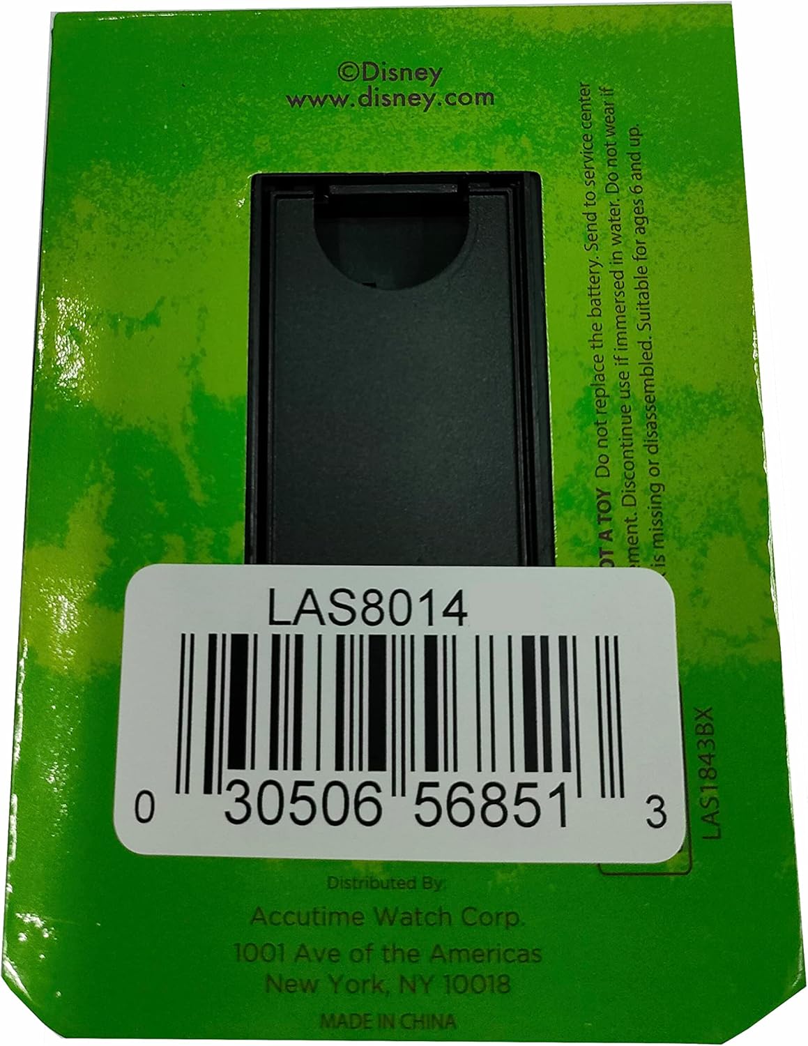 Артка view of Accutime Kids Lilo & Stitch Analog Quartz Wrist Watch packaging, showing model number LAS8014AZ and manufacturer information.