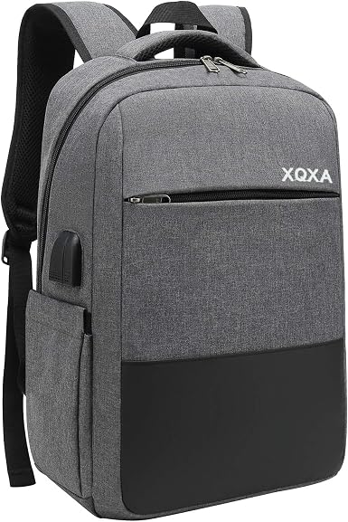 XQXA Mochila Unisex Impermeable para Ordenador Portátil de hasta 15.6  Pulgadas, con Puerto USB, Conector para Auriculares y Bolsillo Antirrobo.  para los Estudios, Viajes o Trabajo (Gris) : Amazon.es: Informática