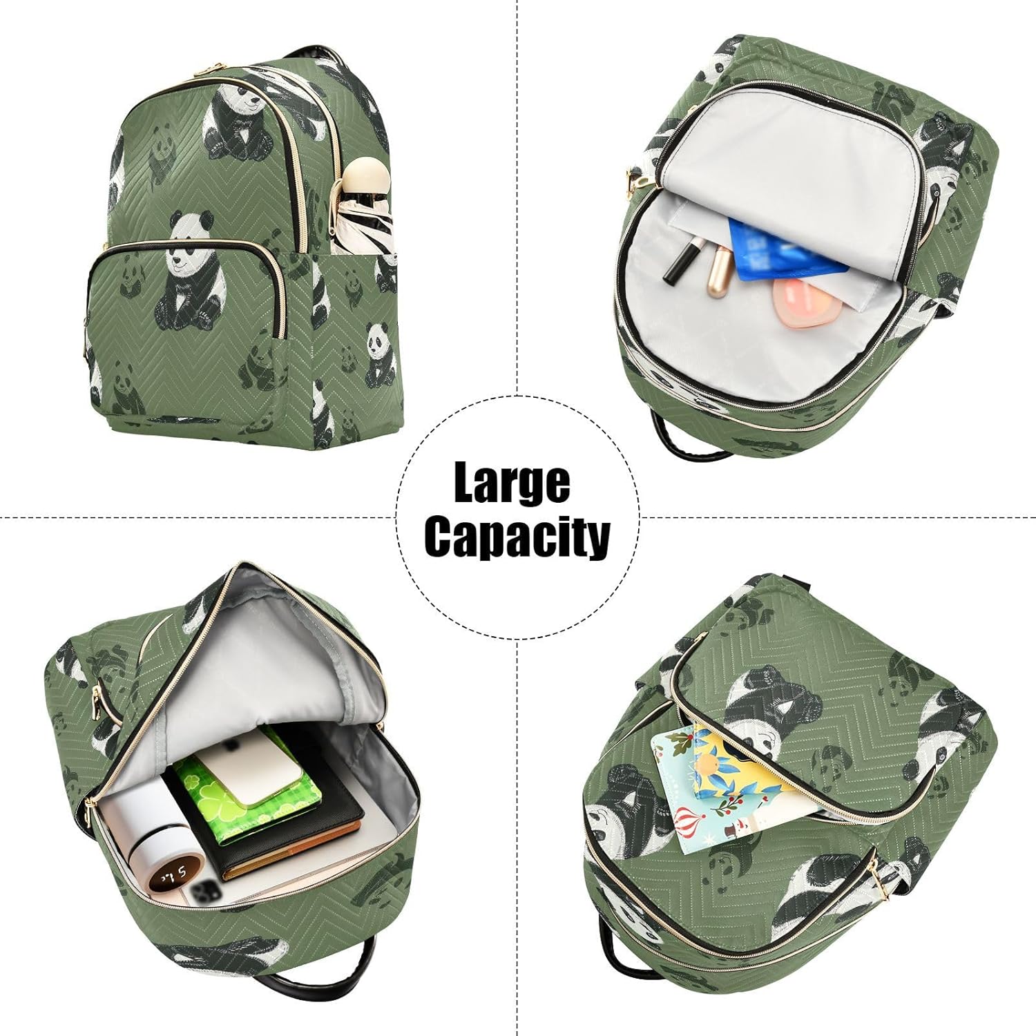 Lovely Panda Mini Backpack for Women Travel Fashion Quilted Backpack Purse, 14 L