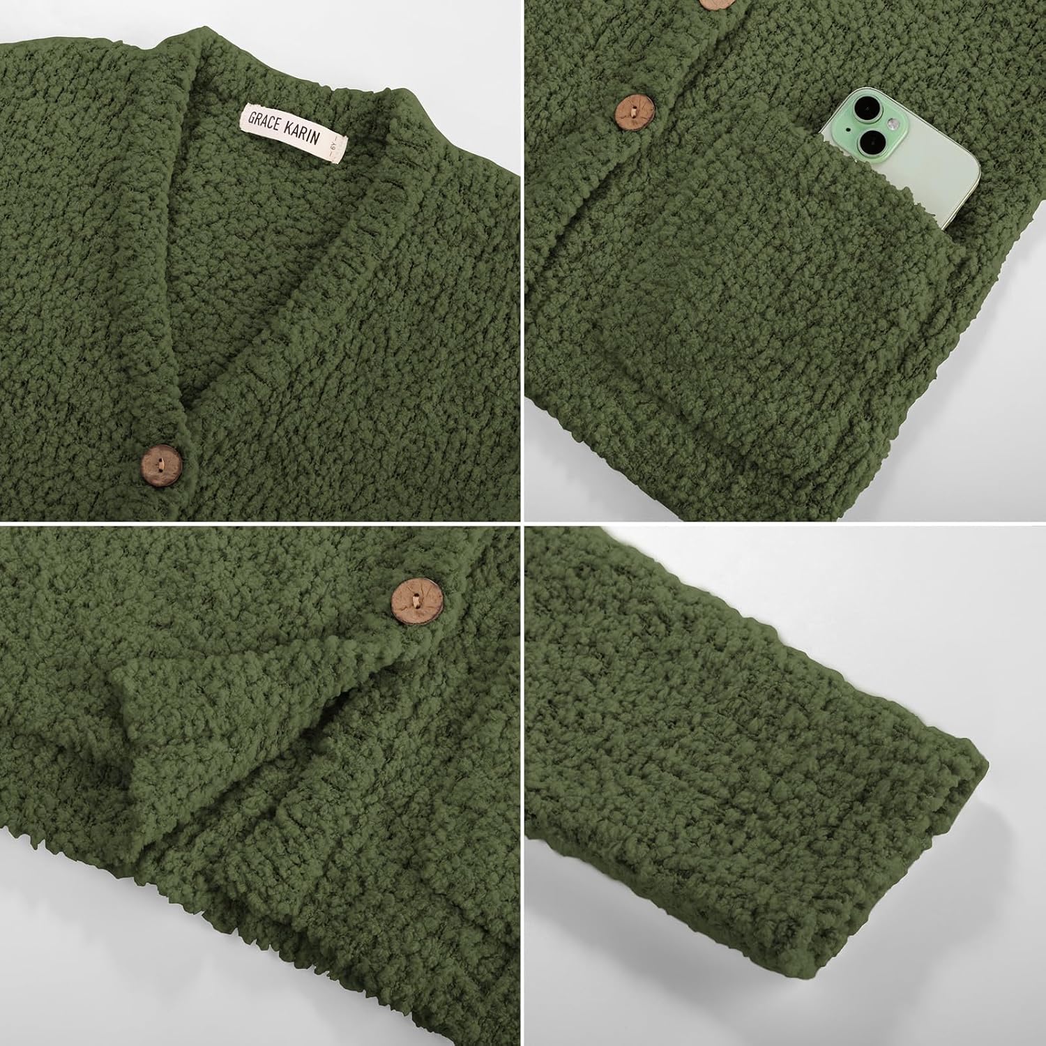 GRACE KARIN Girls Open Front Cardigan Long Sleeve Popcorn Knit Sweaters Outwear Coat with Pockets