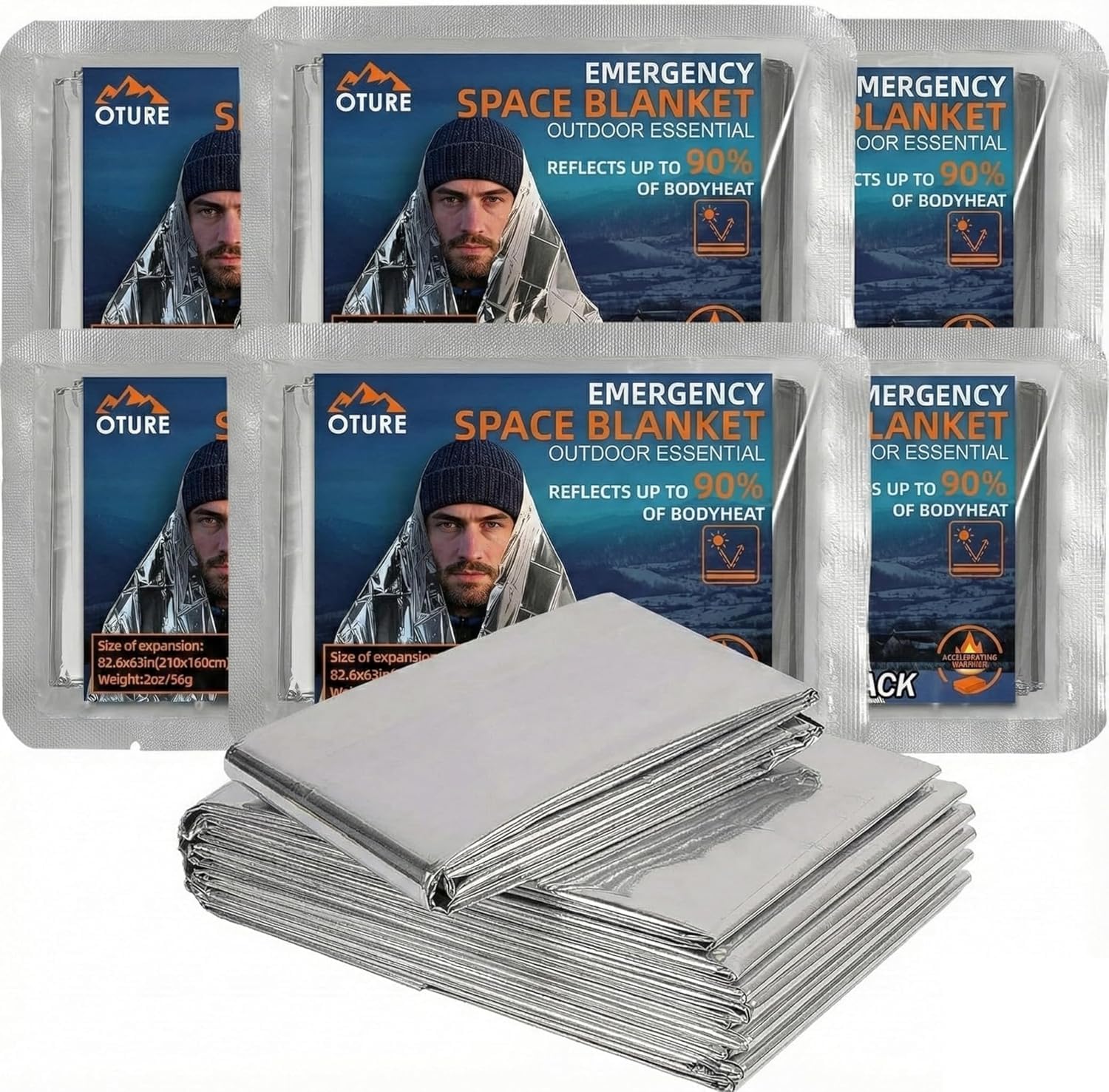 Oture Emergency Thermal Survival Space Blankets 6 Pack