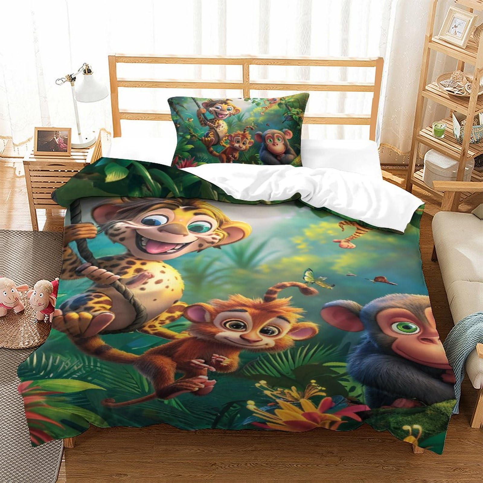 Parure de lit jungle 3D 135x200cm housse de couette single