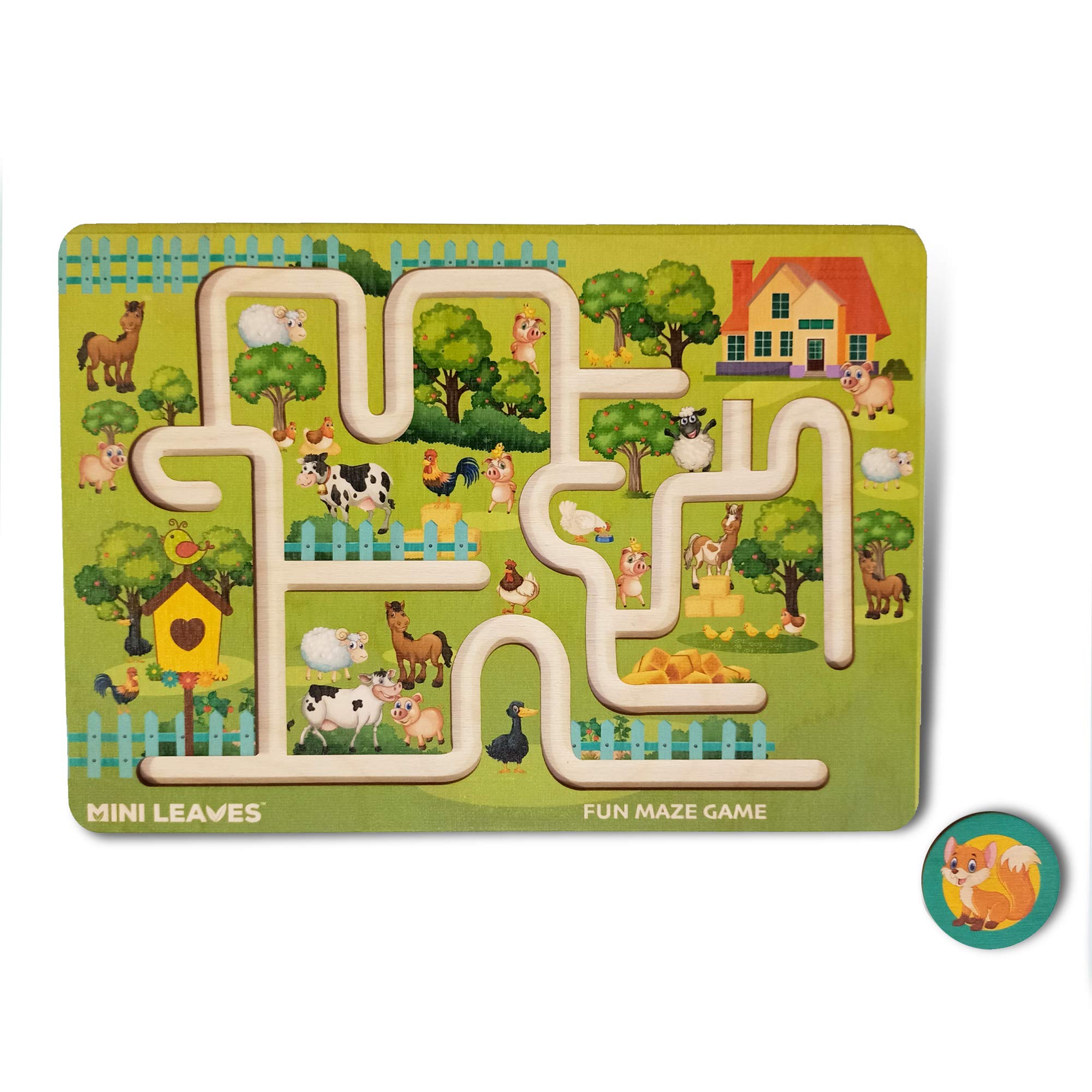 Minileaves Farm Wooden Maze Game for Kids 2+ Year | Educational Activity Game|Finding the Path Game