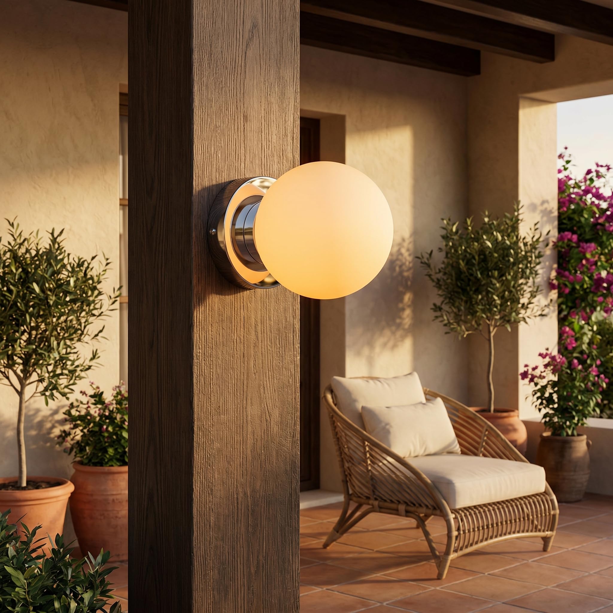 BARCELONA LED Wandleuchte Kugel Glas AVA IP44 E27, Wandlampe Kugel aus Opalglas, Badezimmer & Innenbereich Leuchte, klassisch modernes Design Chrom, dekorative Wandbeleuchtung für Bad Flur