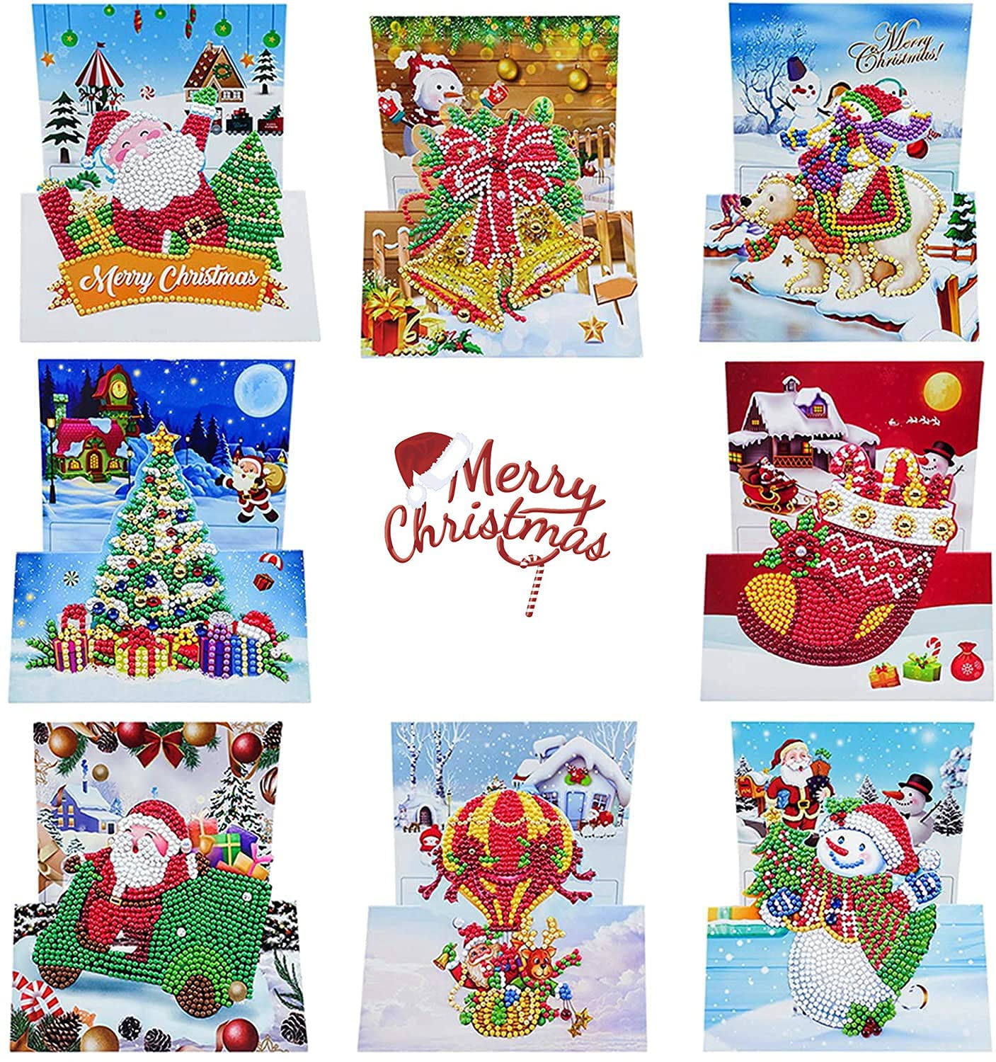 Generish DIY Diamond Painting Grußkarten Set Weihnachten – 6 Karten, 5D Strass, Für Kinder & Erwachsene