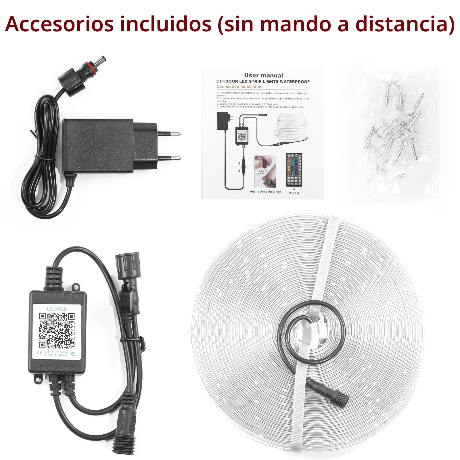 Tira LED para exteriores, 30 m, Smart IP67, sincronización con música, control por app, montaje en pared, RGB, impermeable, para balcón, jardín, dormitorio (Sin control remoto) (30 meter)
