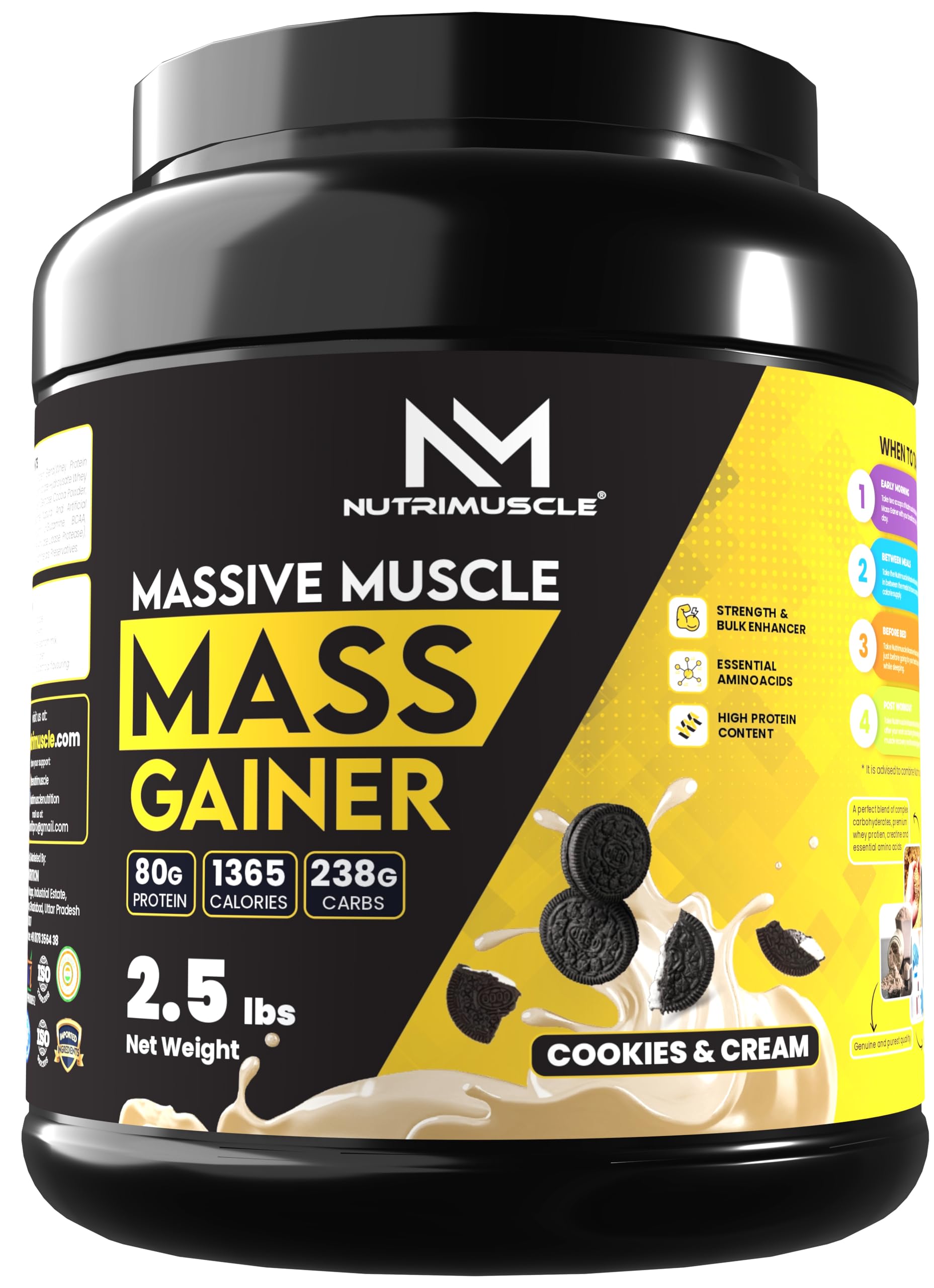 Nutrimuscle Massive Muscle Mass Gainer - 1 Kg - Cookies & Cream Flavour - For Muscle, Mass and Strength Gain - Contains Creatine, Complex Carbohydrates and Protein — Amazon image 10