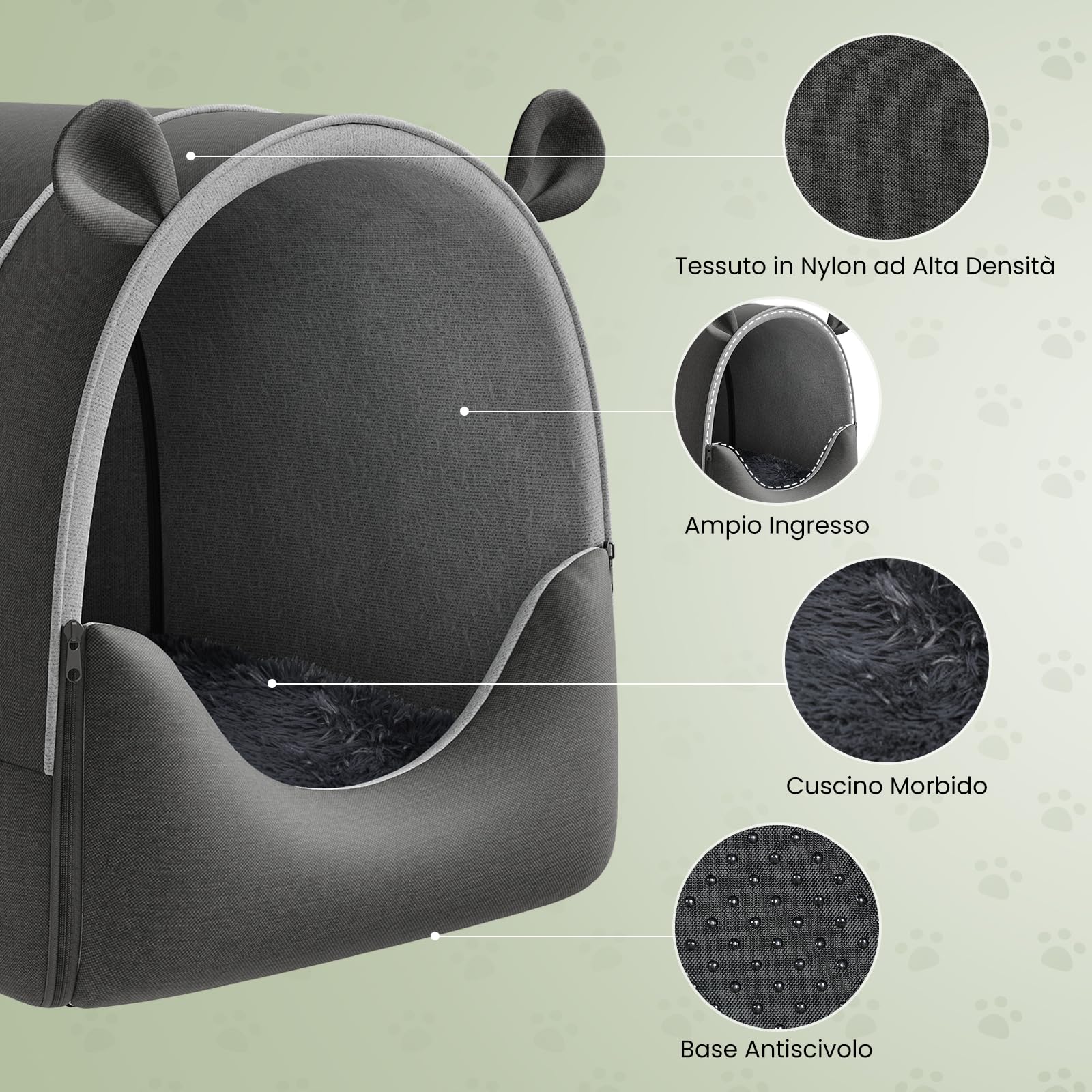 EUGAD Cuccia per Gatti Cani, Grande Casetta per Animali Domestici | 65x55x60cm, per Cani di Media Grande,Cuscino Rimovibile,Impermeabile,Resistente alle Intemperie per Animali Randagi