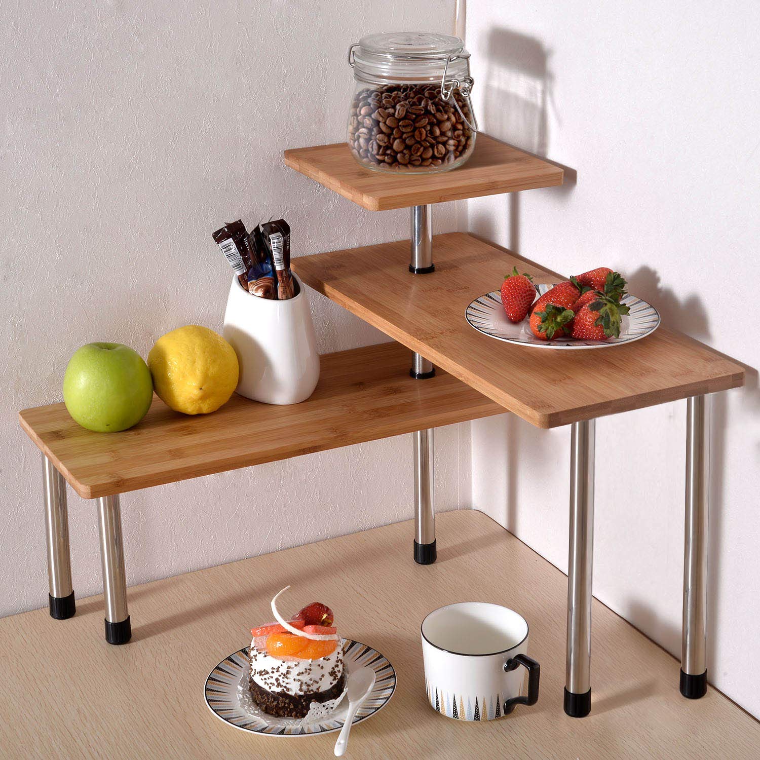 Buy Ollieroo 3 Tier Corner Shelf Bamboo Countertop Organizer Bookshelf