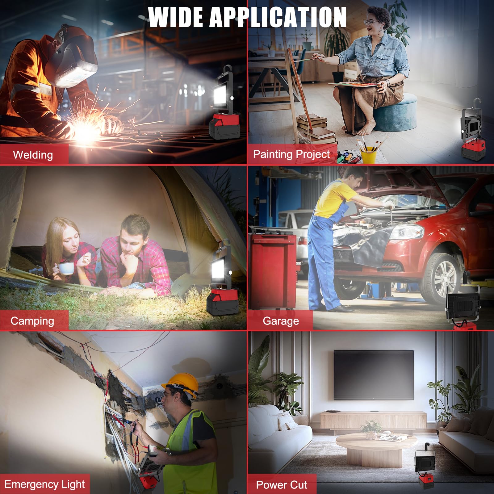 Proyector LED recargable de 60 W, 4500 lm, para batería Milwaukee 18 V