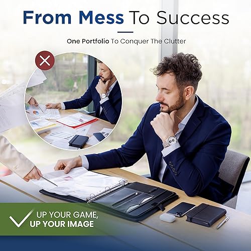Miniatura 8 de STYLIO Carpeta con cremallera  Carpeta Padfolio de 3 anillos (1 pulgada) y portapapeles (extraíble)  Organizador de cartera para documentos, iPad,