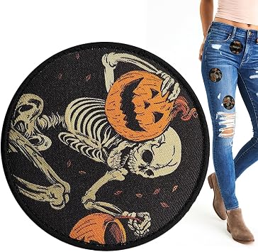 Pumpkin Embroidered Patch Halloween Pumpkin Skeleton Embroidered Patch