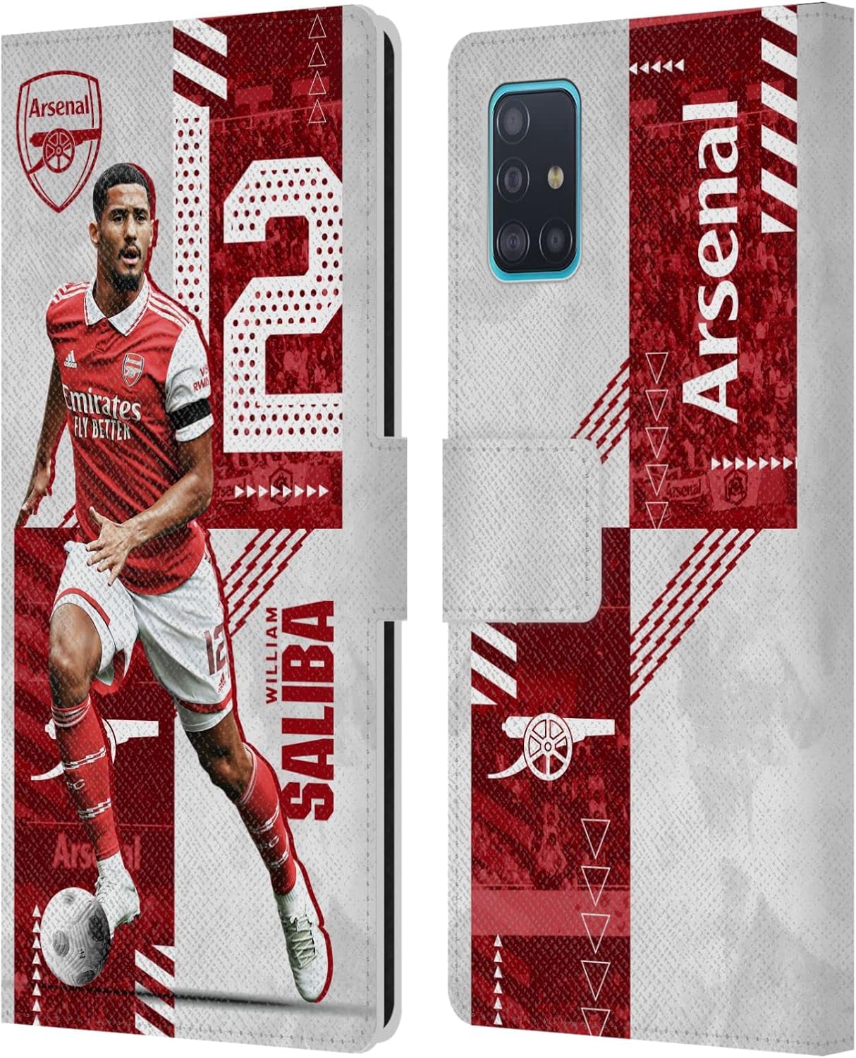 Head Case Designs Officially Licensed Arsenal FC William Saliba 2022/23 First Team Leather Wallet Case Compatible with Samsung Galaxy A51 (2019)
