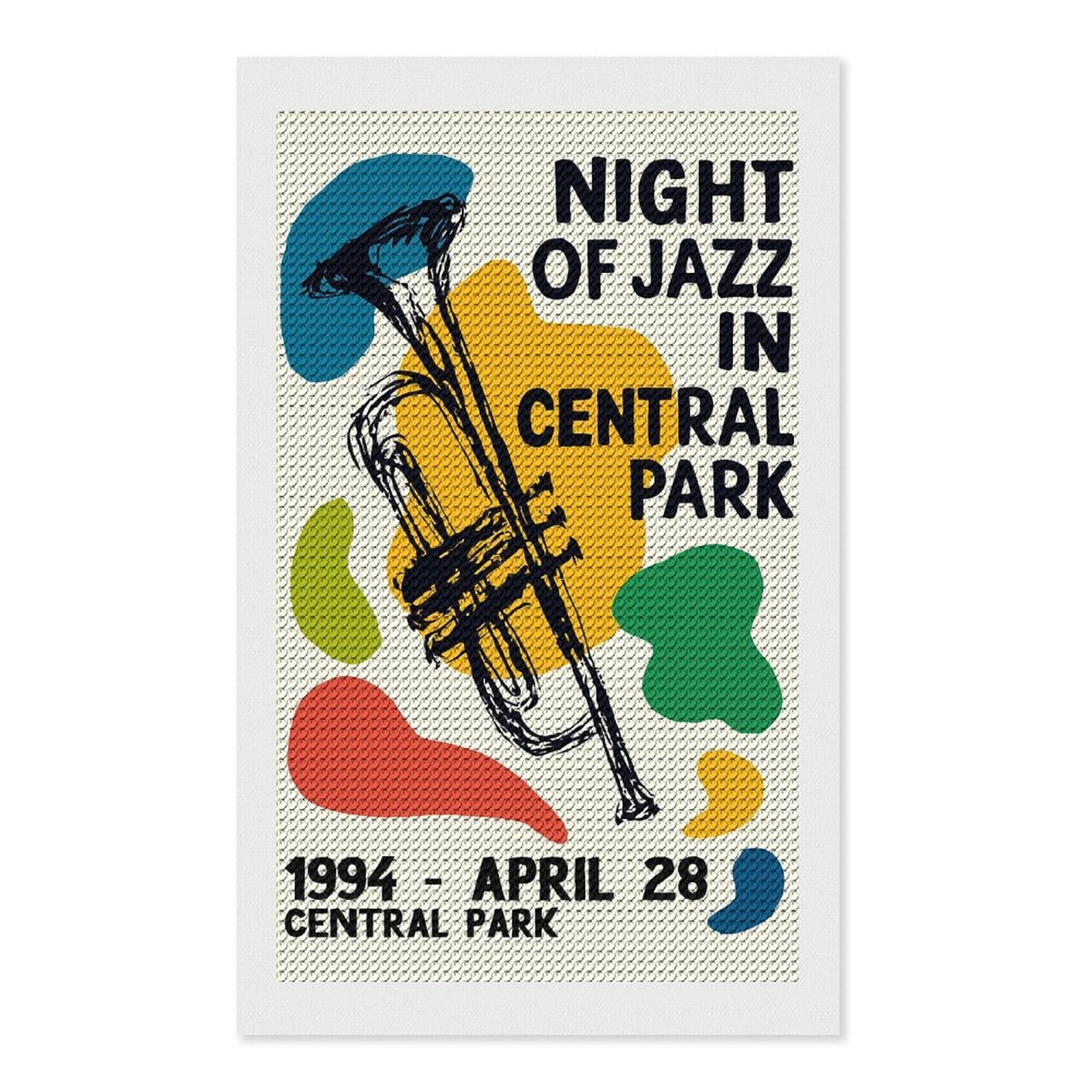 Junmoney Night of Jazz in Central Park Diamond Painting Canvas Set 12"x20", Easy to Enjoy, Adhesive Canvas, Office Decor, Holiday Gift Idea, with Tool Kit