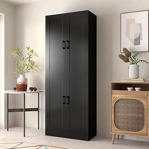 DIYART Black Kitchen Pantry, 71" Tall Cabinet with Doors, Hutch with Storage for Dining Room - Black
