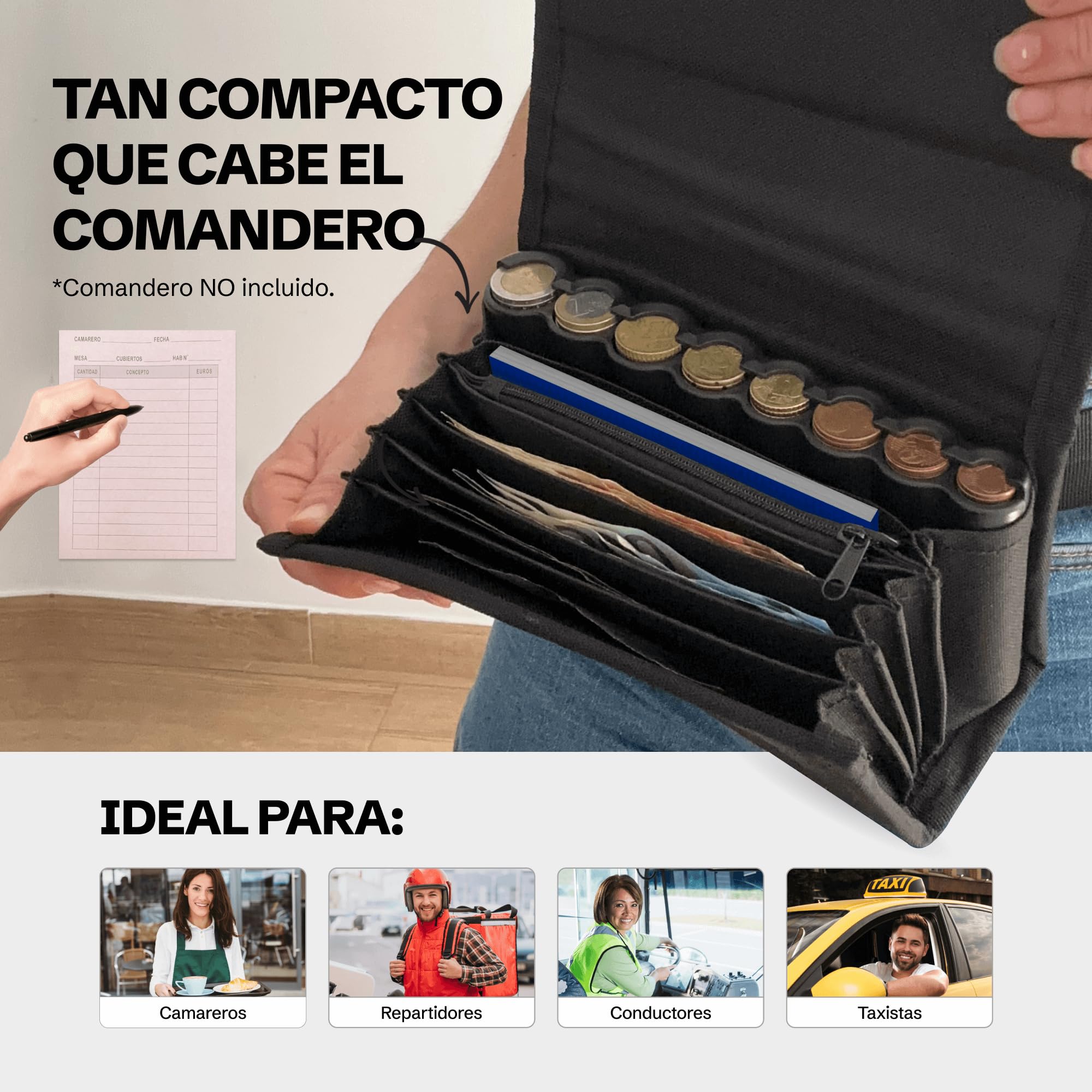 Portamonete Taxi con Chiusura Magnetica 2 Unità - Sorter di Monete Marsupio Cameriere con Pennarello Banconote False Portafoglio Tassisti Organizzatore di Denaro Porta Monete Comandero