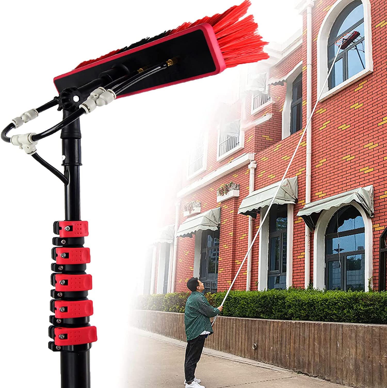 HYLYGFH 11M Window Cleaning Brush Water Fed Cleaning for Outdoor Window Cleaner Solar Panel Cleaning Tool for Window Glass 3.6M 5.4M 6M 7.2M 9M Options Available (18ft/5.4m),18f