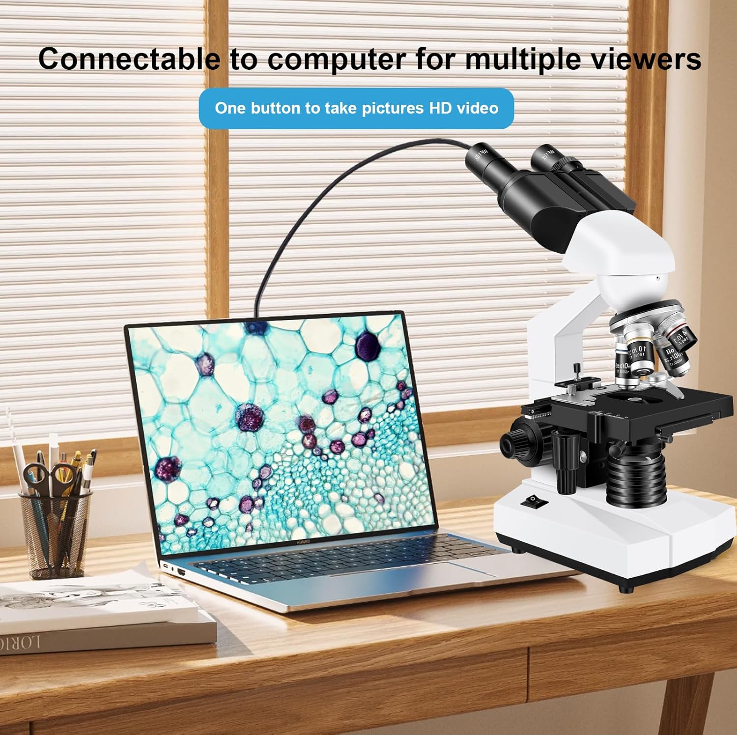 Microscope for Adults WF10x and WF25x eyepieces, 40X-2000X Magnification USB Camera, Microscope for Adults Suitable for Laboratory School (Large model binocular electronic eyepiece) - Image 4