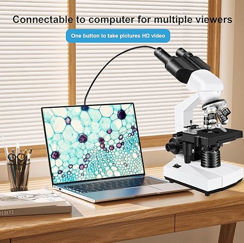 Miniatura 4 de Woehrsh Microscopio binocular compuesto, 40X-2000X, mesa de carga mecánica de doble capa y microscopio de iluminación LED para adultos, laboratorio