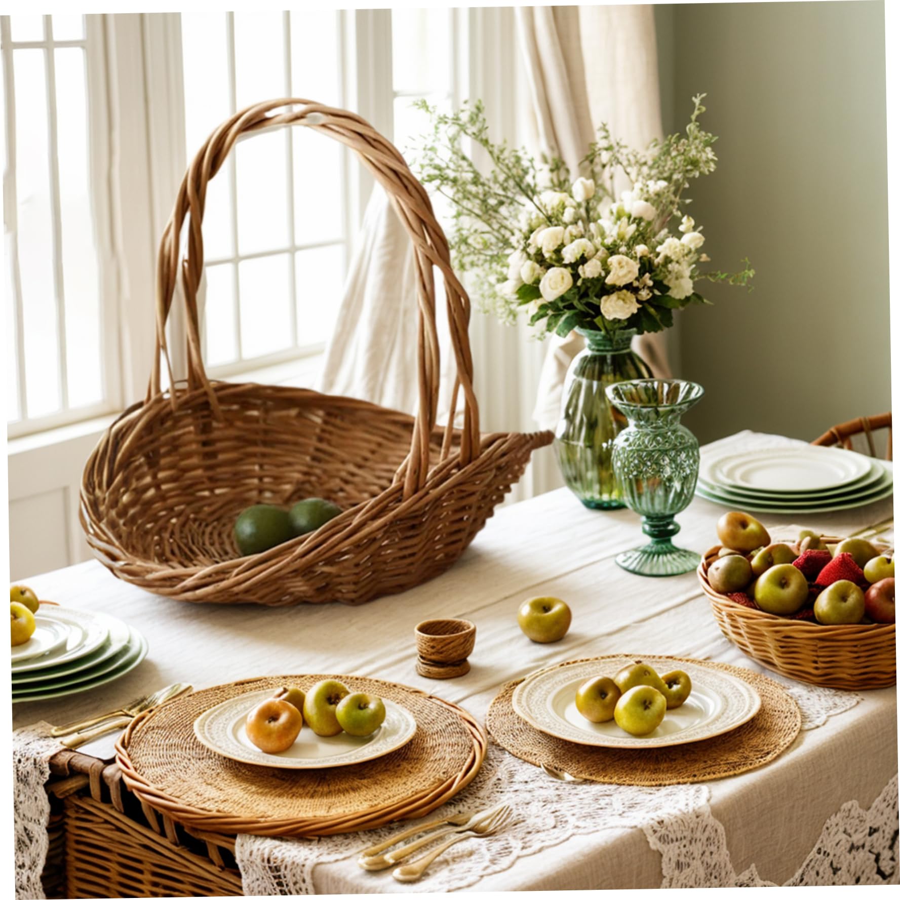 Cestino di vimini con manico da 2 pezzi cestino da giardino per la raccolta di verdure naturale wicker fiore di raccolta tessuta portatile