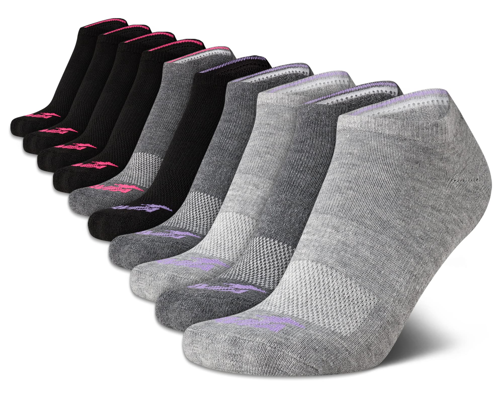 Avia Women's No-Show Athletic Low Cut Socks (10 Pack), Size 9-12, Grey/Black