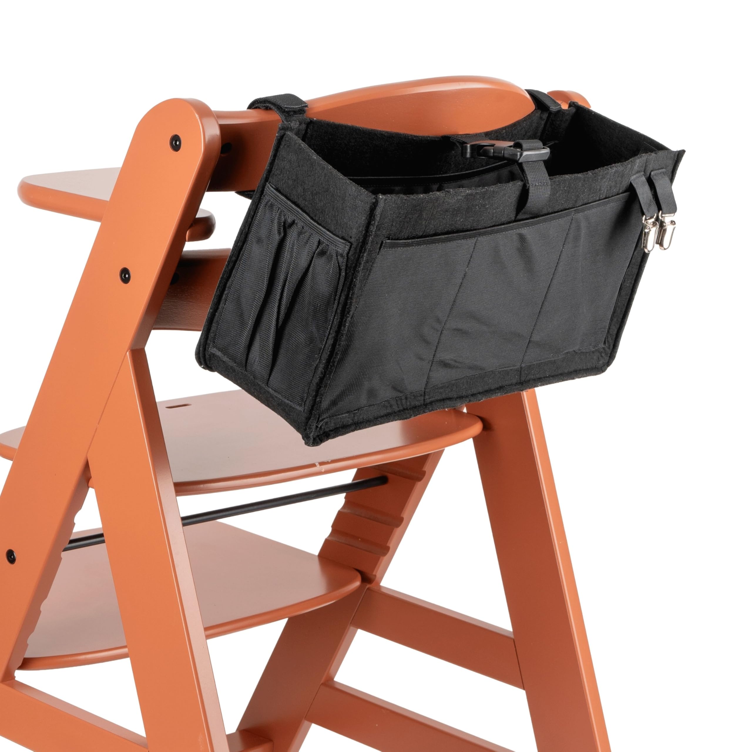 Organizzatore per seggiolone, 1 set, in feltro, nero, adatto a tutte le marche e a tutti i modelli, con tante tasche per organizzare gli oggetti del bambino, borsa appesa per il seggiolone