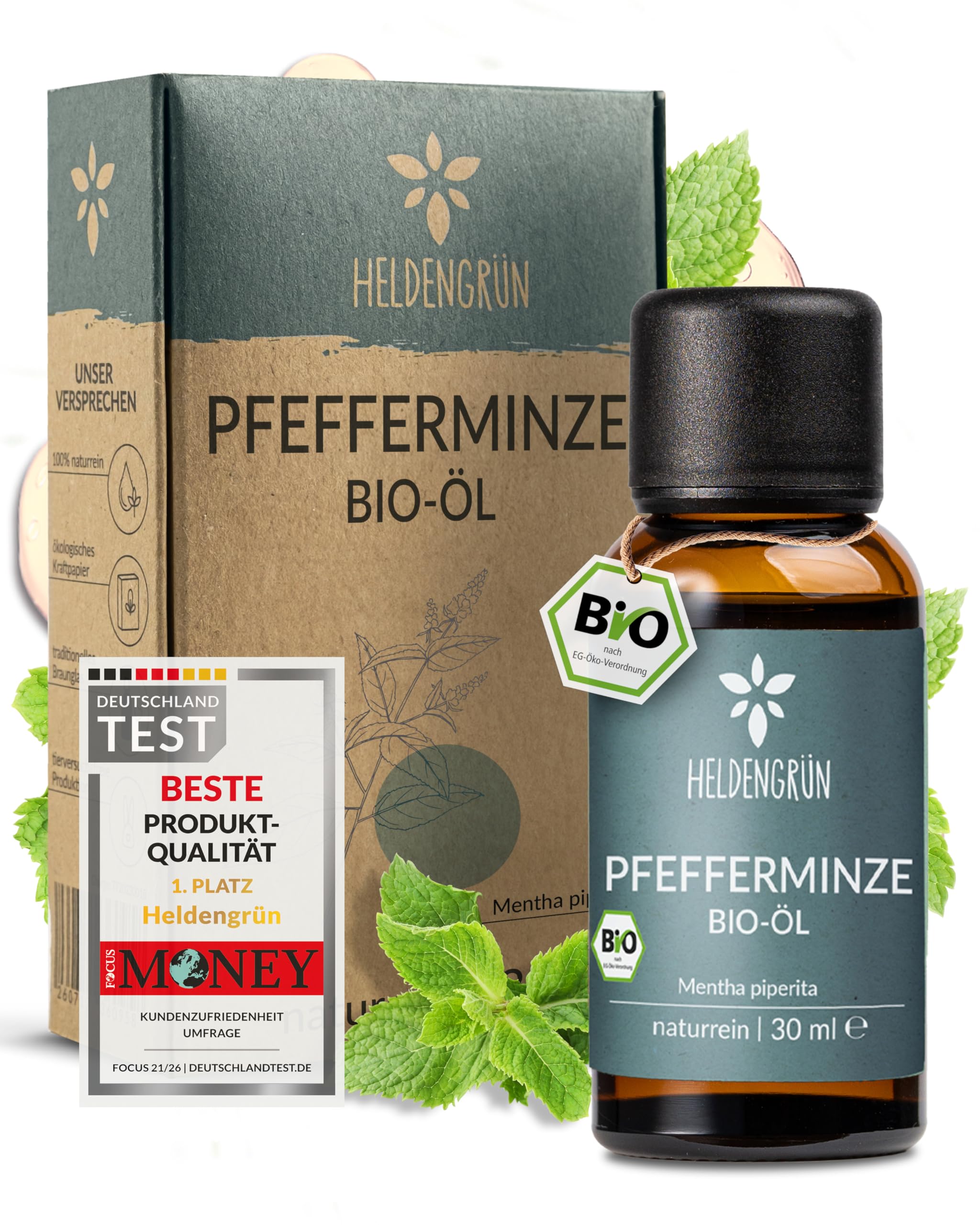 Heldengrün® BIO Pfefferminzöl [100% NATURREIN] Ätherisches Öl 30 ml | Echte Pfefferminze · frisch, klar &amp; minzig · Bio-zertifiziert (DE-ÖKO-005) · Deutsches Startup – Amazon Angebot