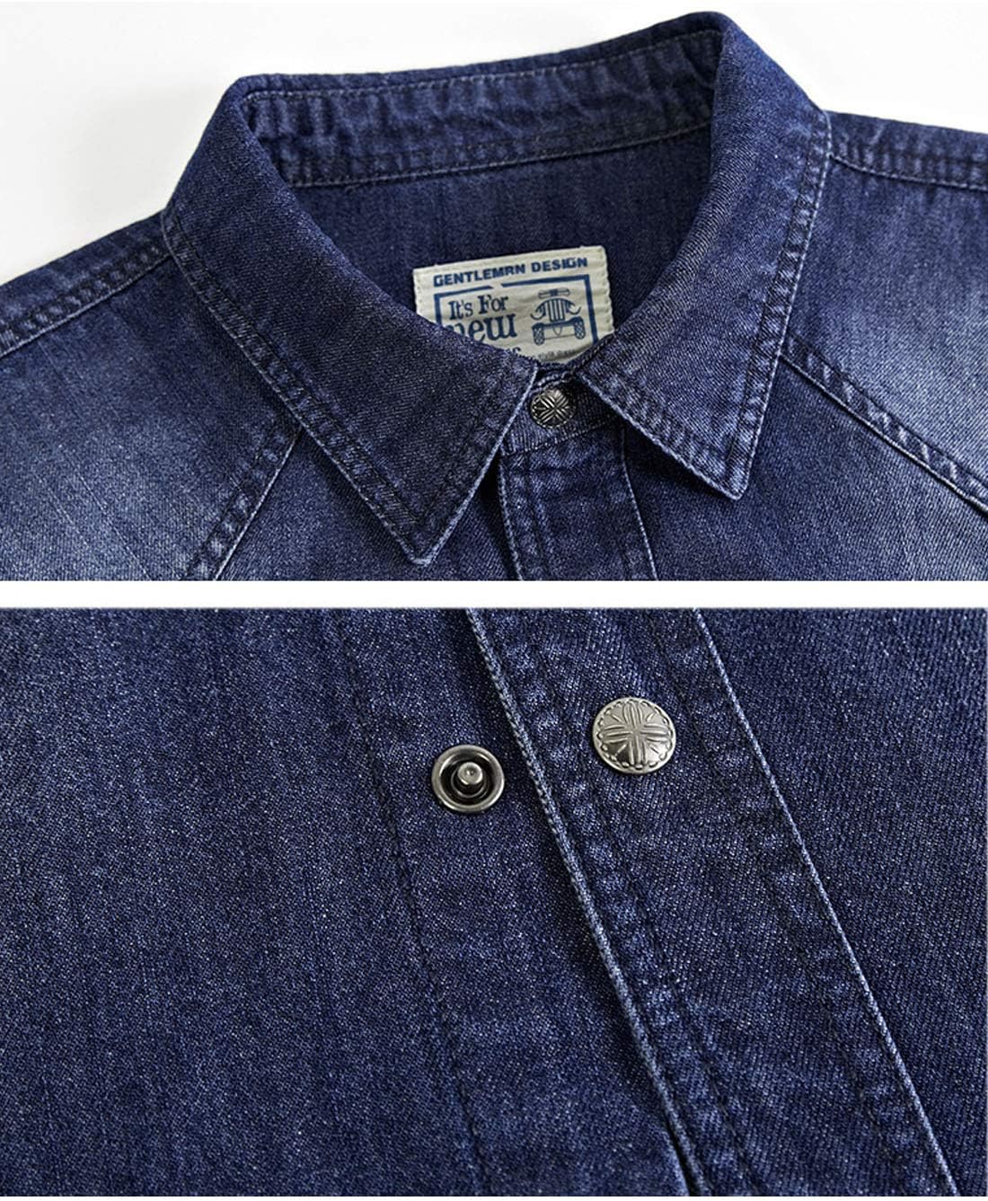 Flygo Men's Spring Fall Relaxed Snap Long Sleeve Washed Denim Shirt