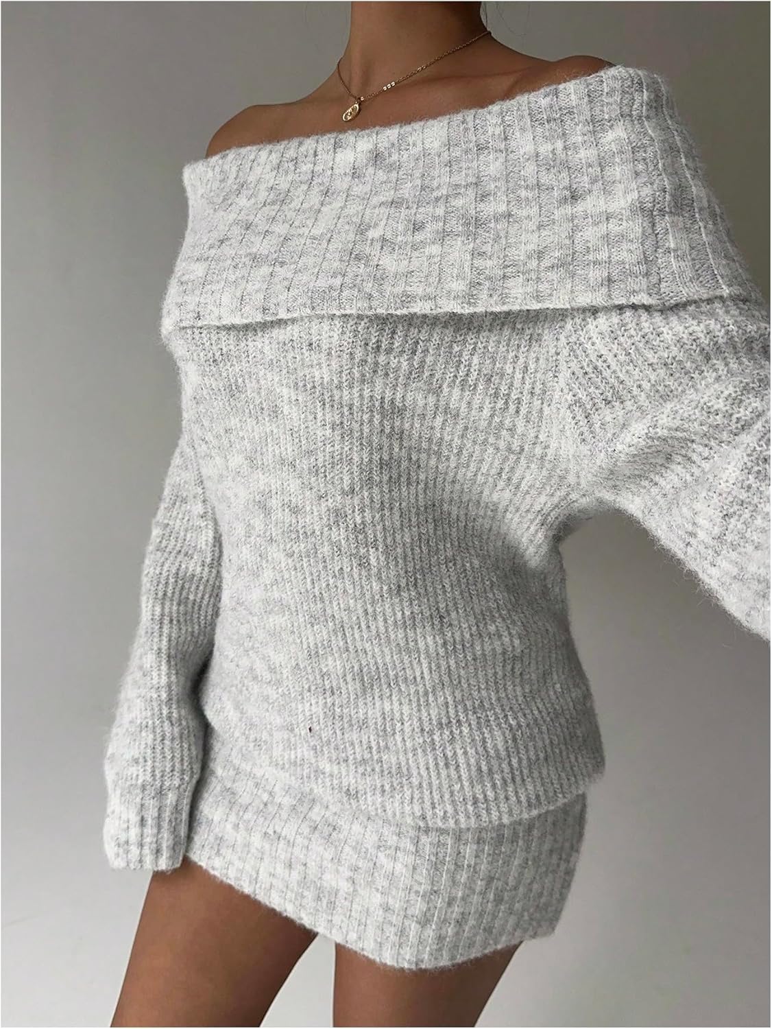 MakeMeChic Women's Off The Shoulder Sweater Dress Long Sleeve Knitted Mini Dresses - Image 5