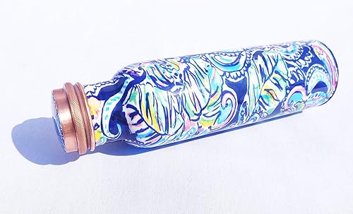 Miniatura 6 de PRURA Botella de agua de cobre con estampado puro, a prueba de fugas, recipiente de cobre ayurvédico para deportes, gimnasio, aire libre, yoga,