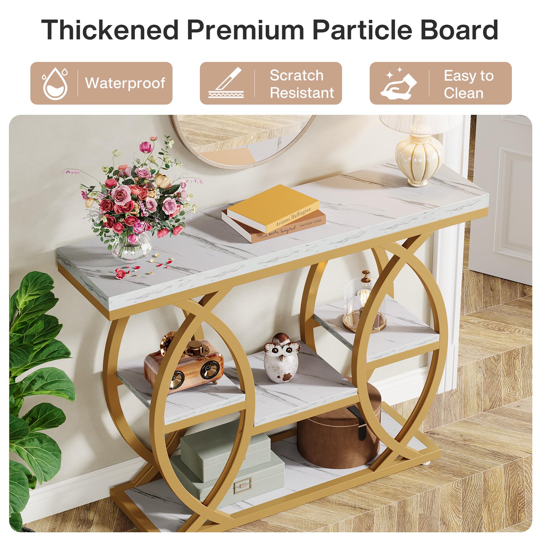 Tribesigns Table console de 100 cm, table de canapé industrielle à 4 niveaux avec étagères de rangement, table d’entrée étroite en bois avec cadre métallique pour petits espaces, couloir, hall d