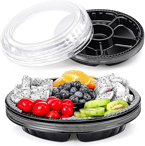 Patelai 10 bandejas de plástico para verduras con tapa, bandejas de frutas, bandejas redondas desechables para servir aperitivos con 6