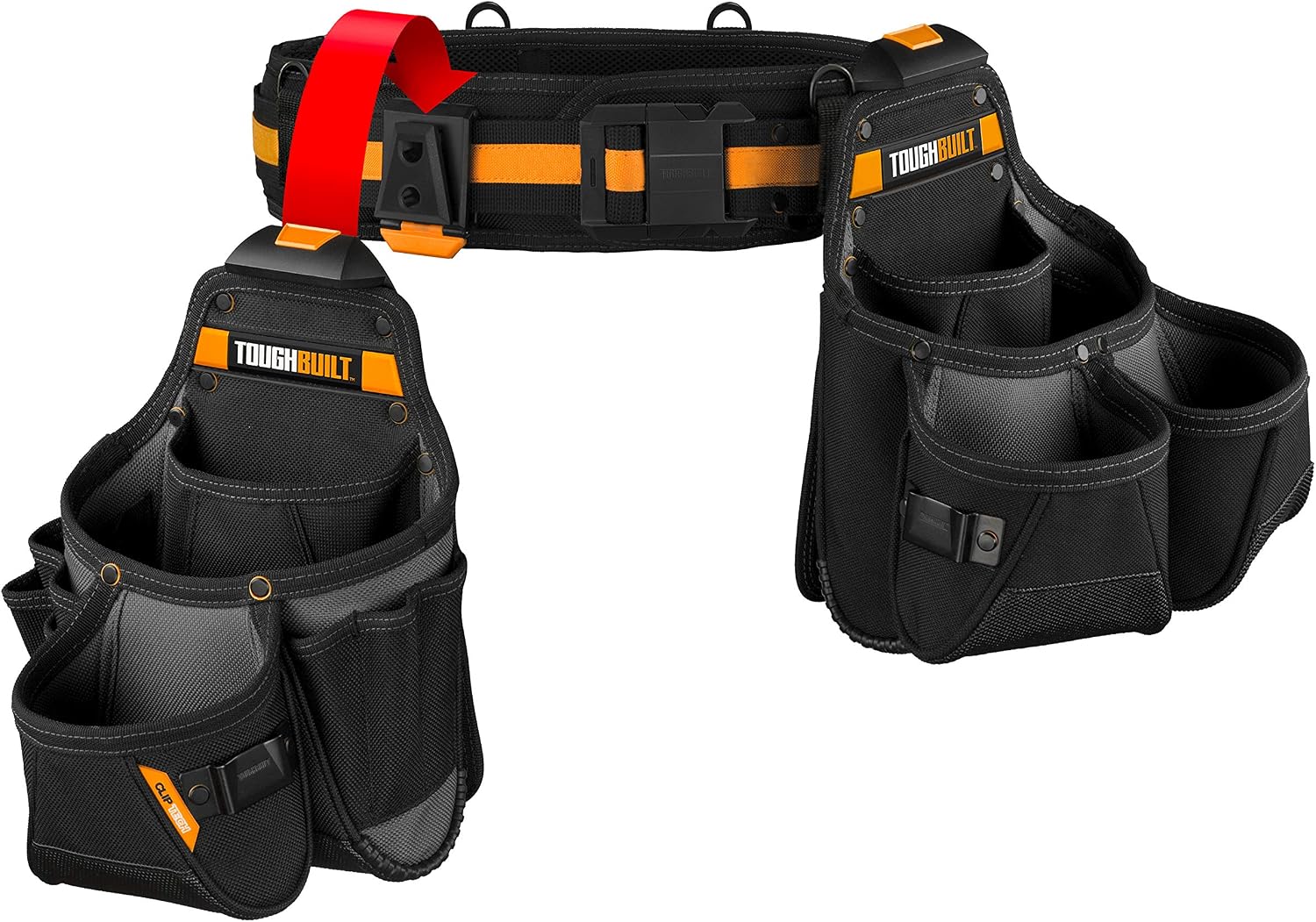 ToughBuilt - Tradesman Tool Belt Set - Includes 2 Pouches, Padded Belt, Heavy Duty, Deluxe Organizer Premium Quality - 27 Pockets, Pry Bar Loop, 2 Patented ClipTech ™ Hubs - (3 Piece) (TB-CT-111-3)