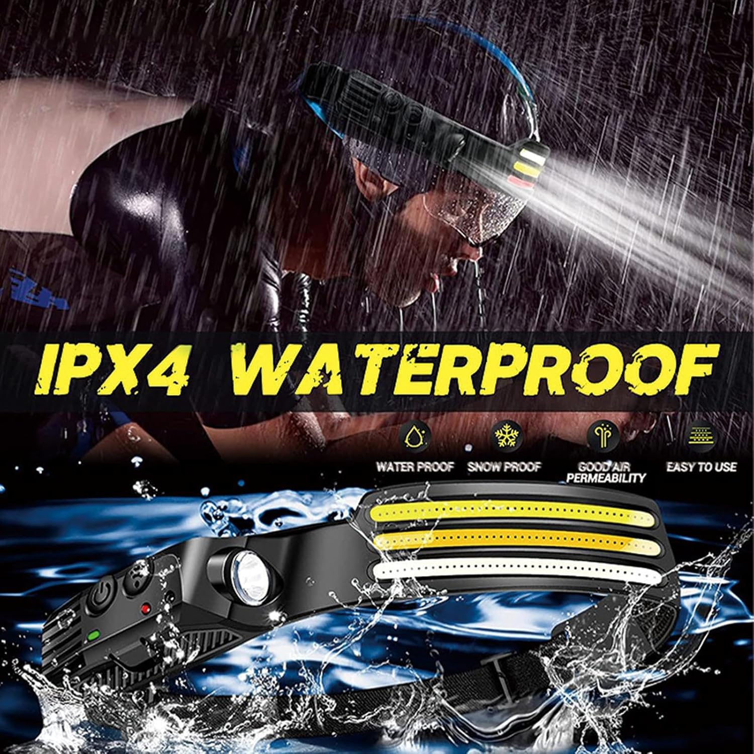 Wavepro 230° Ultra-Light Motion-Sensing Headlamp,Wave Pro 230° Led Headlamp,Led Headlamp Rechargeable Wide Beam Head Lamp,Waterproof Lightweight Hardhat Headlamp for Outdoor (3PCS)