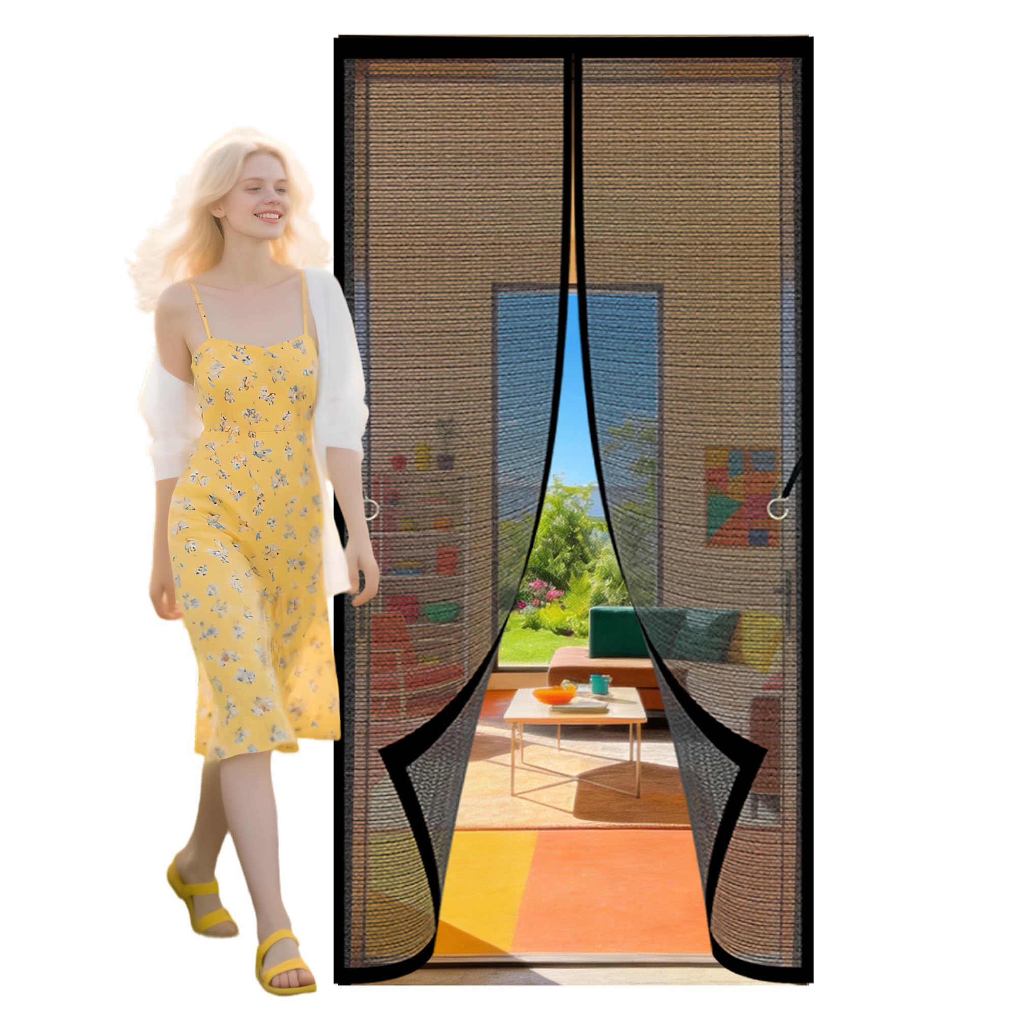 Fly Screens Doors 108 x 274 cm Hundreds of Sizes Magnetic Door Curtains Fly Screen Keep Bugs Out Lets Fresh Air in for Home, Bedroom, Living Room, Kitchen, Patio, Black