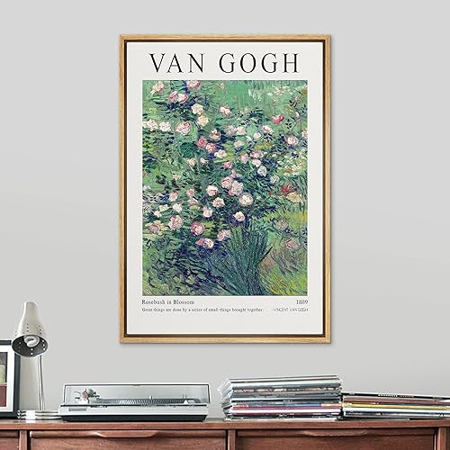 Miniatura 2 de SIGNLEADER Lienzo enmarcado para pared, diseño de roseta en flor, Van Gogh, pincelada botánica, ilustraciones de bellas artes, tradicional,