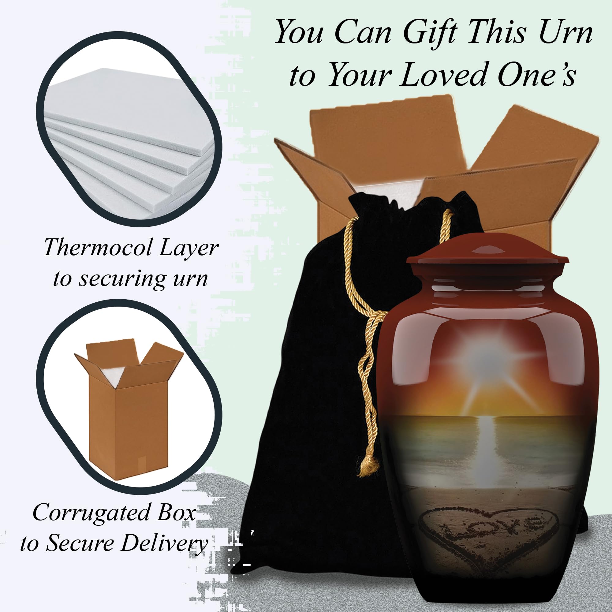 Urnas de cremación para adultos, urnas de cremación extragrandes para cenizas humanas, completamente hechas a mano con volumen de 320 pies cúbicos. con bolsa de protección de terciopelo.