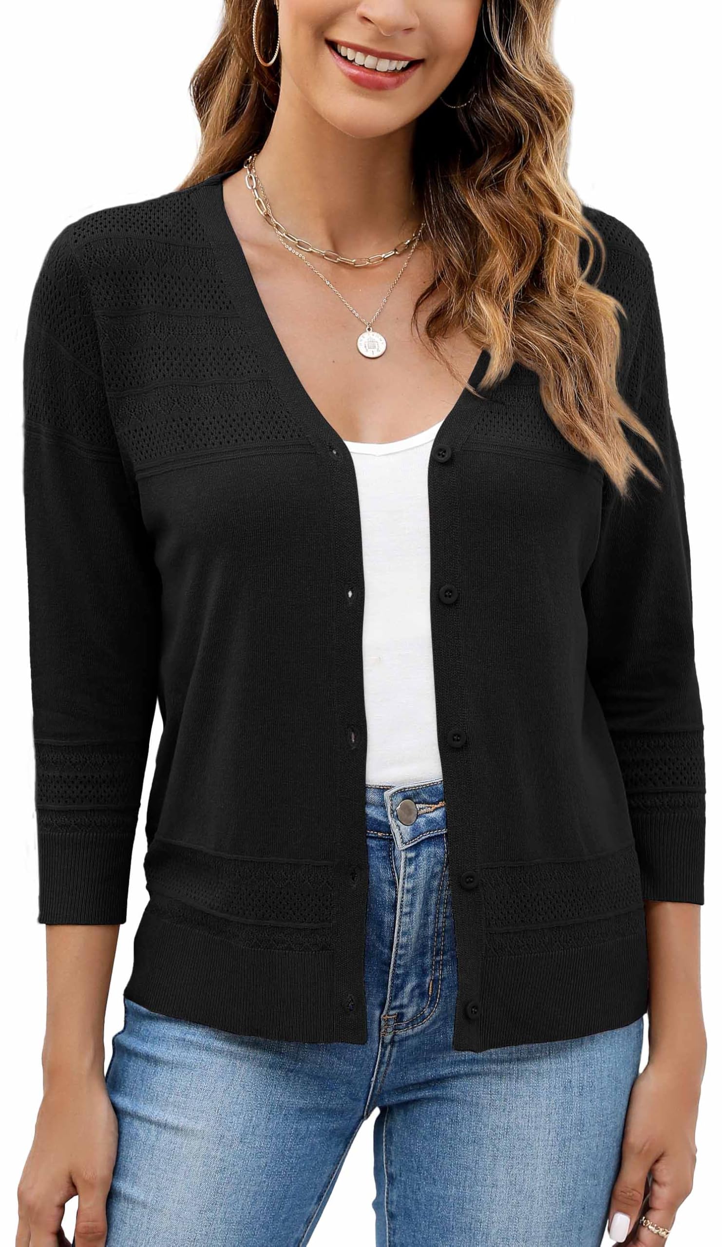 Chaqueta de punto para mujer Neineiwu con cuello en v y manga corta de verano 7