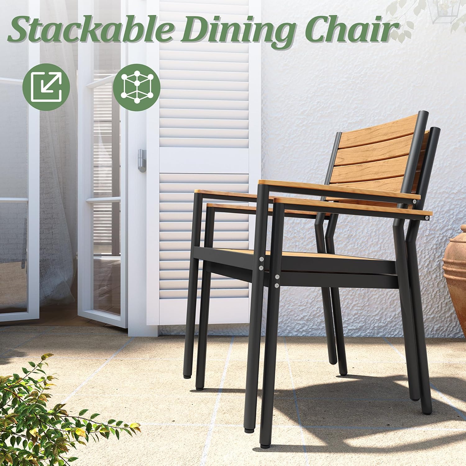 Crestlive Products Outdoor Dining Set for 6, 7-Piece Outdoor Table and Chairs Aluminum All-Weather Woodgrain 70in Patio Dining Sets with Umbrella Hole for Garden Backyard Poolside, Brown