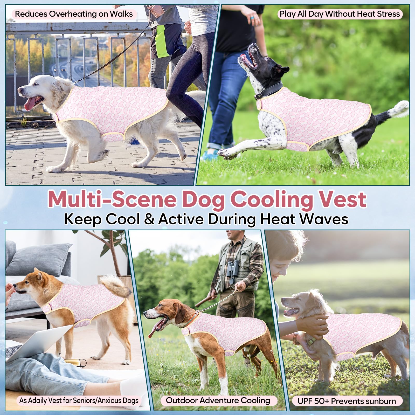 Gilet per cani rinfrescante evaporativo, morbido, regolabile, con protezione solare UV, essenziale per l'estate, mantiene i cani freschi per la caccia e all'aperto, rosa, L