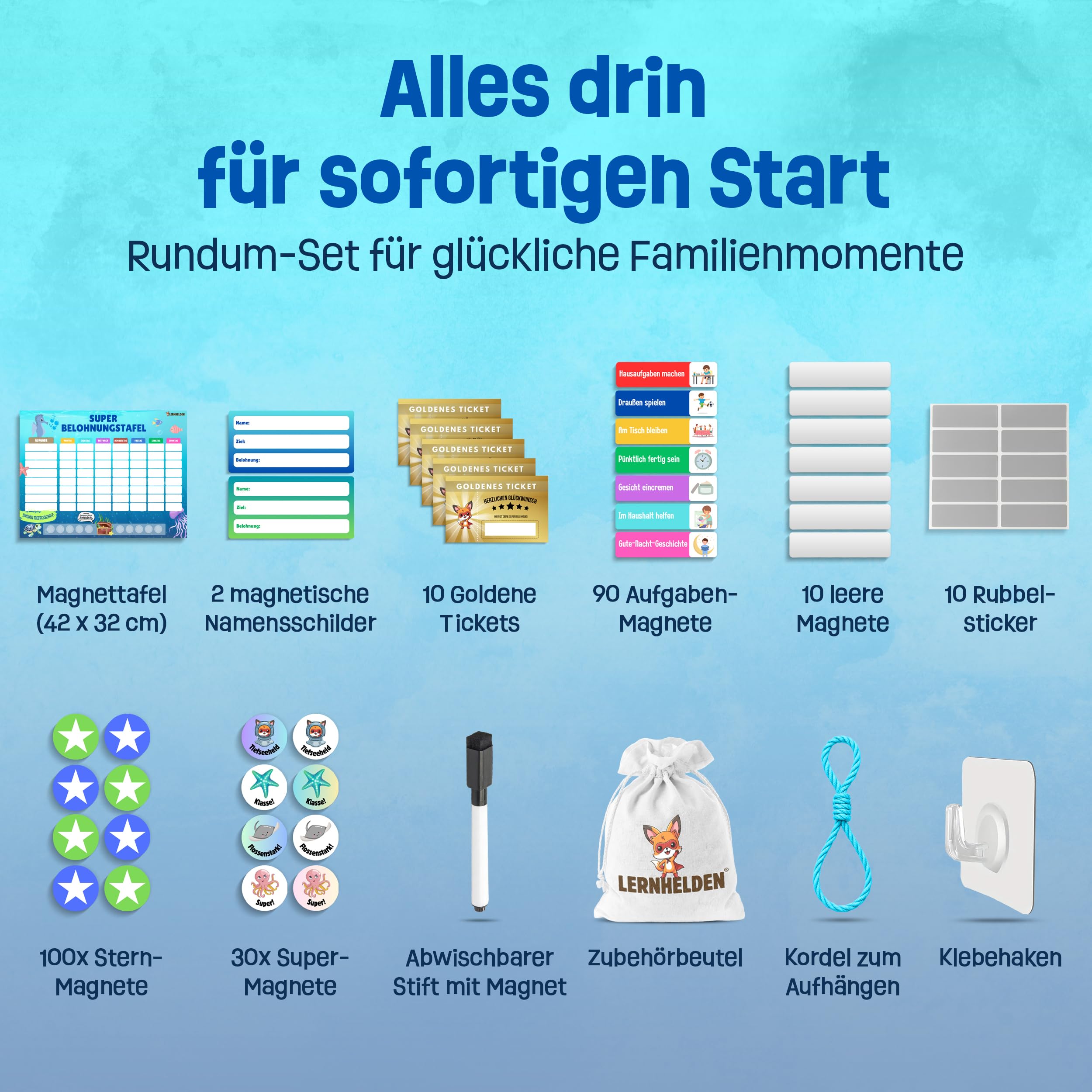 Belohnungstafel für Kinder - inkl. Goldene Tickets, Belohnungssystem Kinder, Wochenplaner magnetisch, Family Plan, Autismus Hilfsmittel, Routine Planer