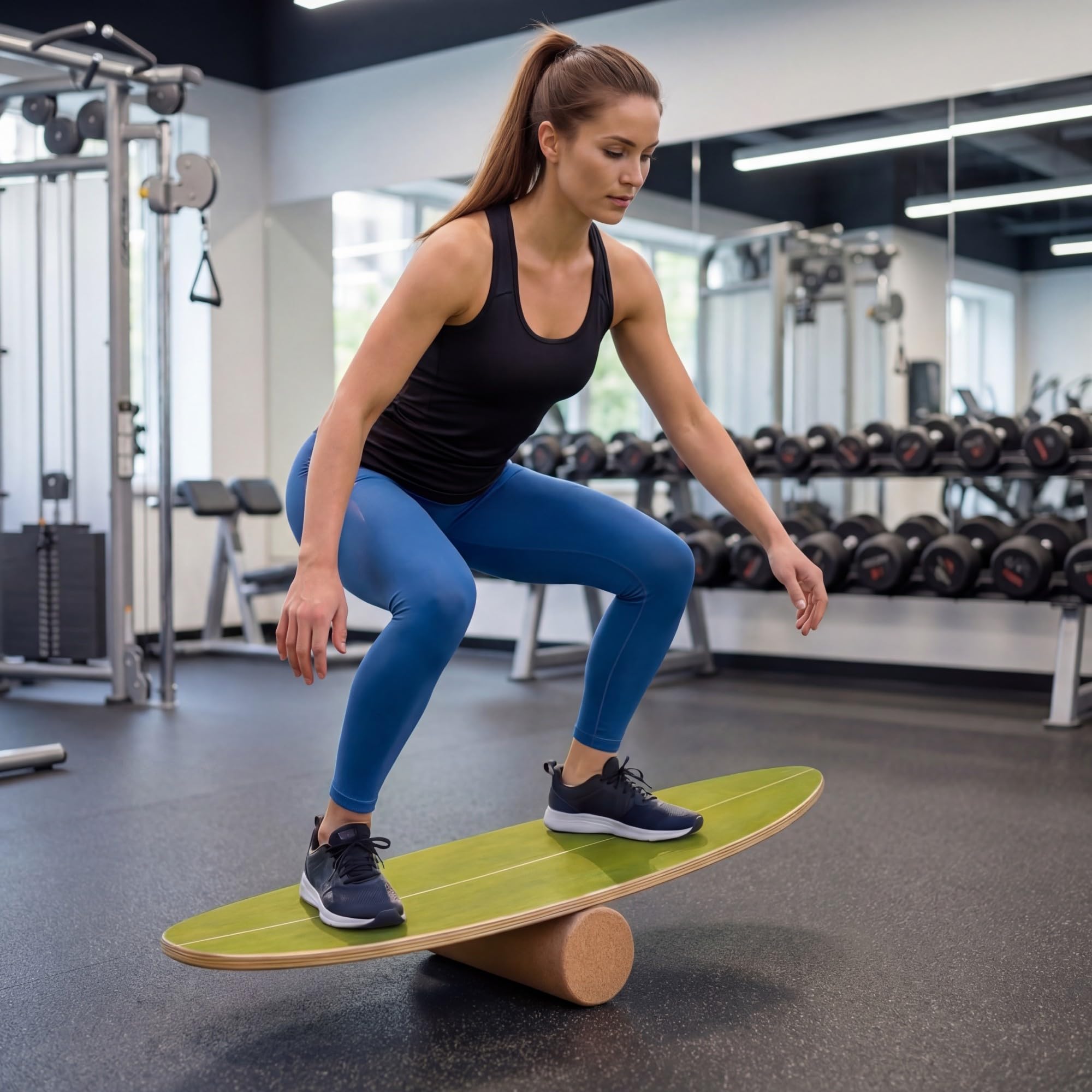 KOMFOTTEU Balance Board mit Korkrolle & Halter, Balancebrett aus Birkenholz, Gleichgewichtsboard Indoor Training Surfen Skaten, Wackelbrett Trickboard max.150kg belastbar