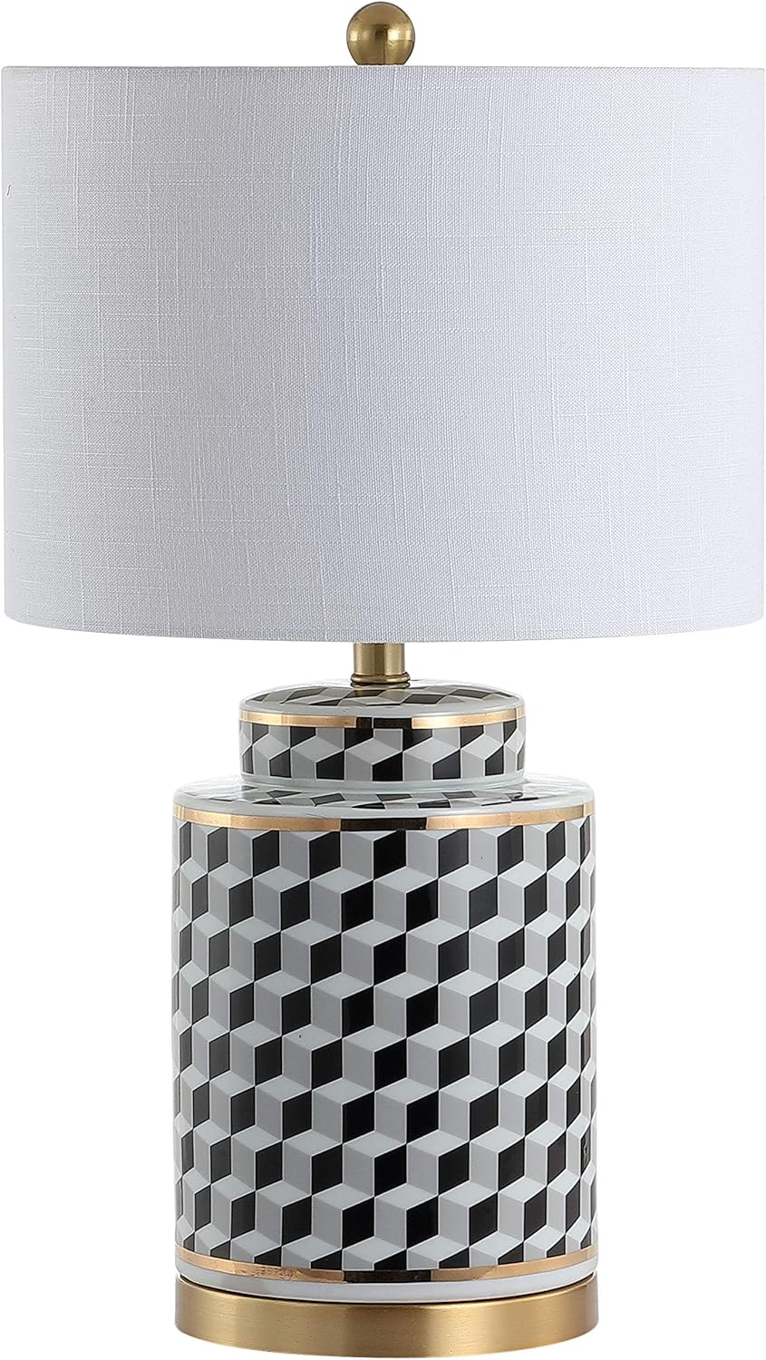 One-Day Sale: Up to 40% Off JONATHAN Y JYL3048A Ellie 24.5 Tumbling Block Ceramic/Metal LED Lamp Contemporary,Transitional for Bedroom, Living Room, Office, College Dorm, Coffee Table, Bookcase, Black/White