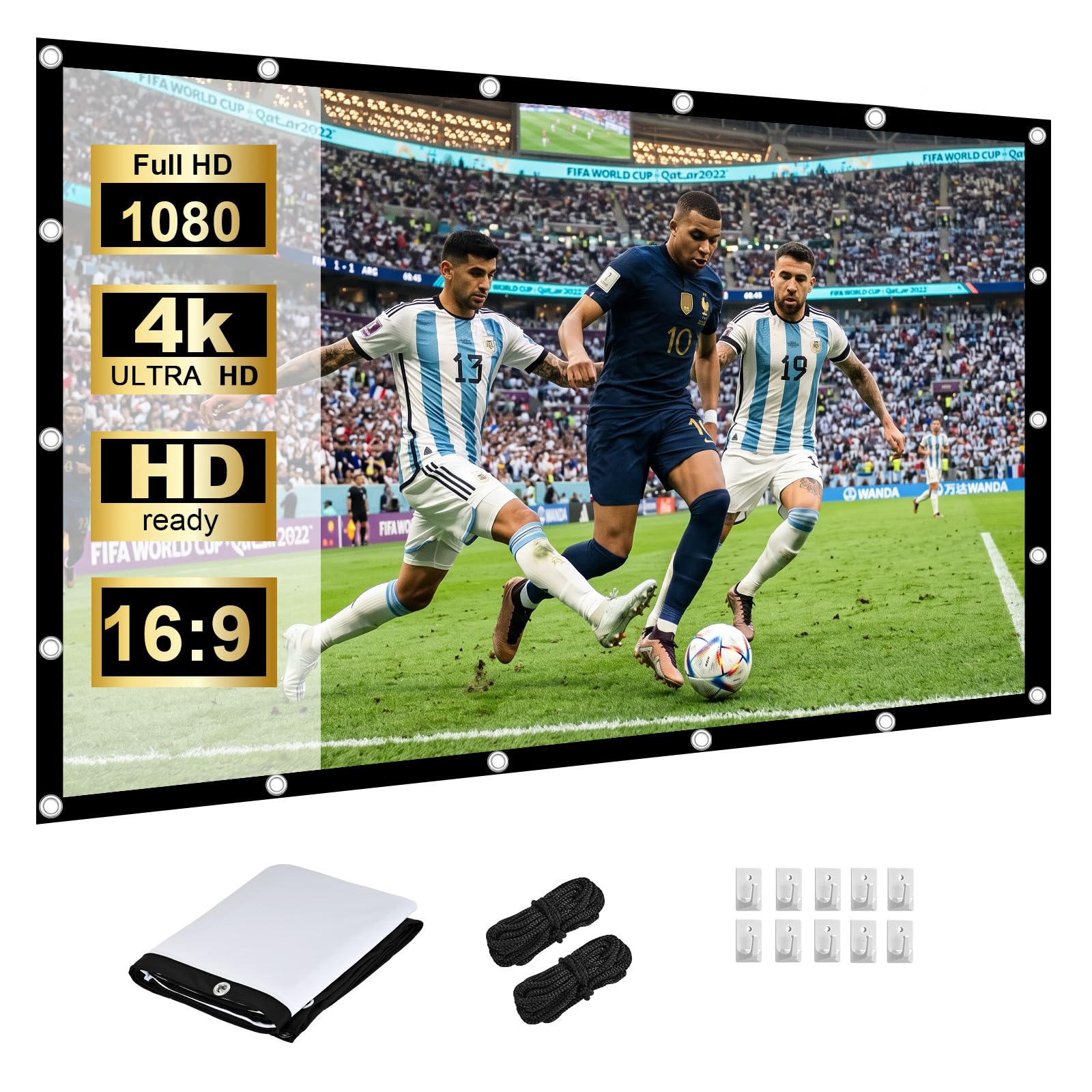 60 Zoll Beamer Leinwand, Tragbare Waschbare Milchseide Stoff, Faltenfrei 16:9 4K HD Doppelseitig Faltbar, 160° Betrachtungswinkel, Einfache Montage Mit Haken, Ideal für Heimkino und Outdoor Camping