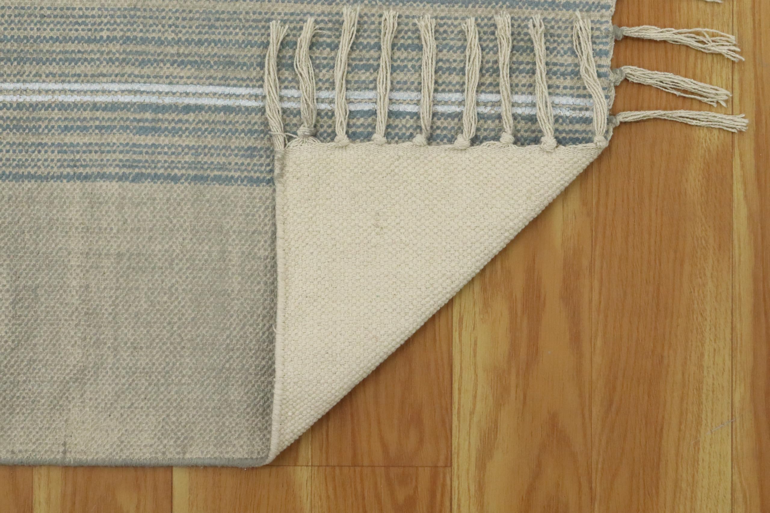 Handblock gedruckt Baumwollläufer 2,6 x 12 Kelim-Läufer Stein waschbar Teppich dick 0,5 cm Handfläche waschen beige und blau flach gewebten Teppich Innen Outdoor-Teppiche für Flur, Treppe, Flur
