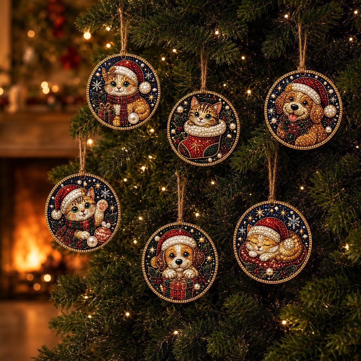Alloyseed 6PCS Christmas Wooden 3D Pearl Diamond Painting Art Kit (#Q) — image 1