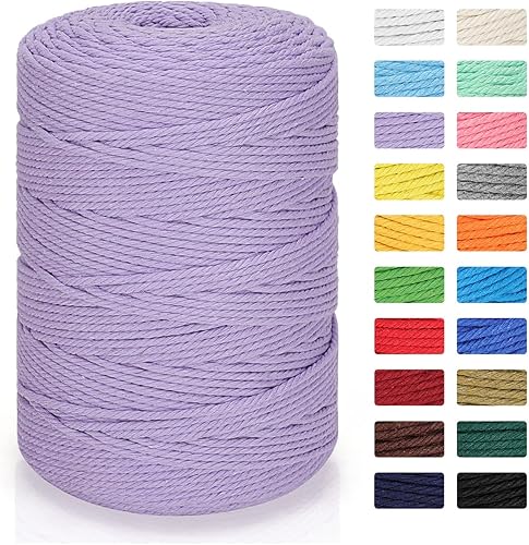 Cordón de macramé de 0.118 pulgadas x 328 yardas  Cuerda de macramé de 100% algodón natural  Cuerda de algodón trenzado de 4 hebras para